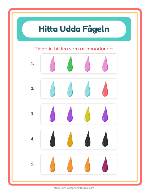 Förhandsvisning av Vad passar inte bland färger? – arbetsblad för förskolan