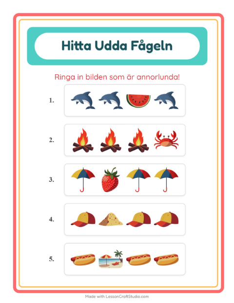 Förhandsvisning av Vad passar inte bland solar? – arbetsblad för förskolan