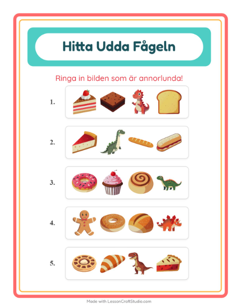 Vad passar inte bland bakverk? – arbetsblad för förskolan — 5