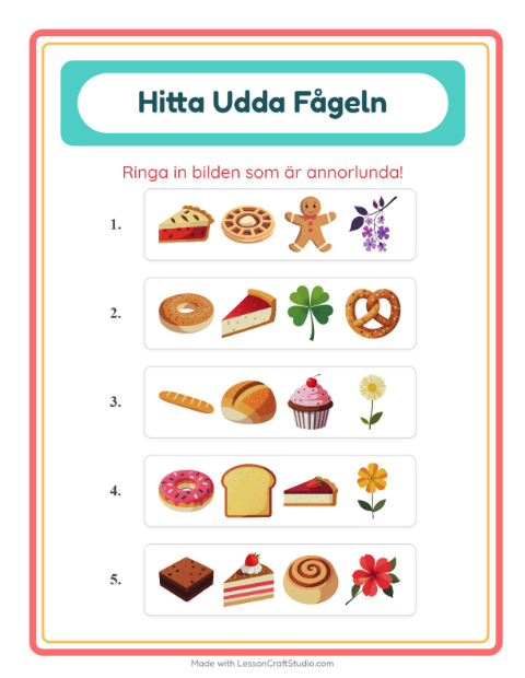 Vad passar inte bland bakverk? – arbetsblad för förskolan — 2