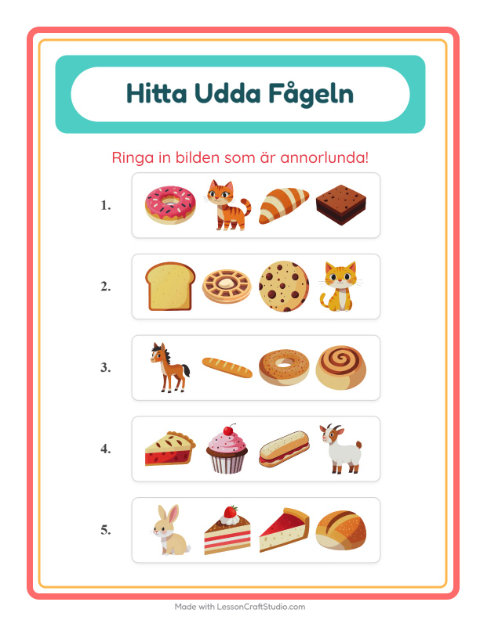 Vad passar inte bland bakverk? – arbetsblad för förskolan — 3