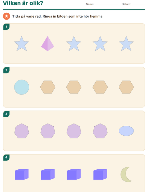 Förhandsvisning av Visuell perception-arbetsblad med Former för Förskoleklass